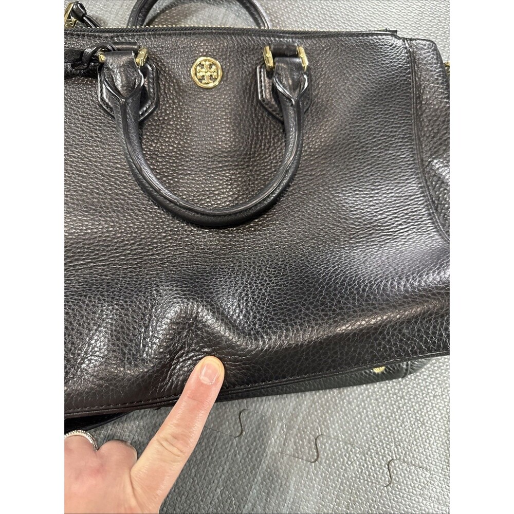 Tory Burch Robinson Pebbled Black Leather Satchel Tote Handles Strap - Picture 11 of 15